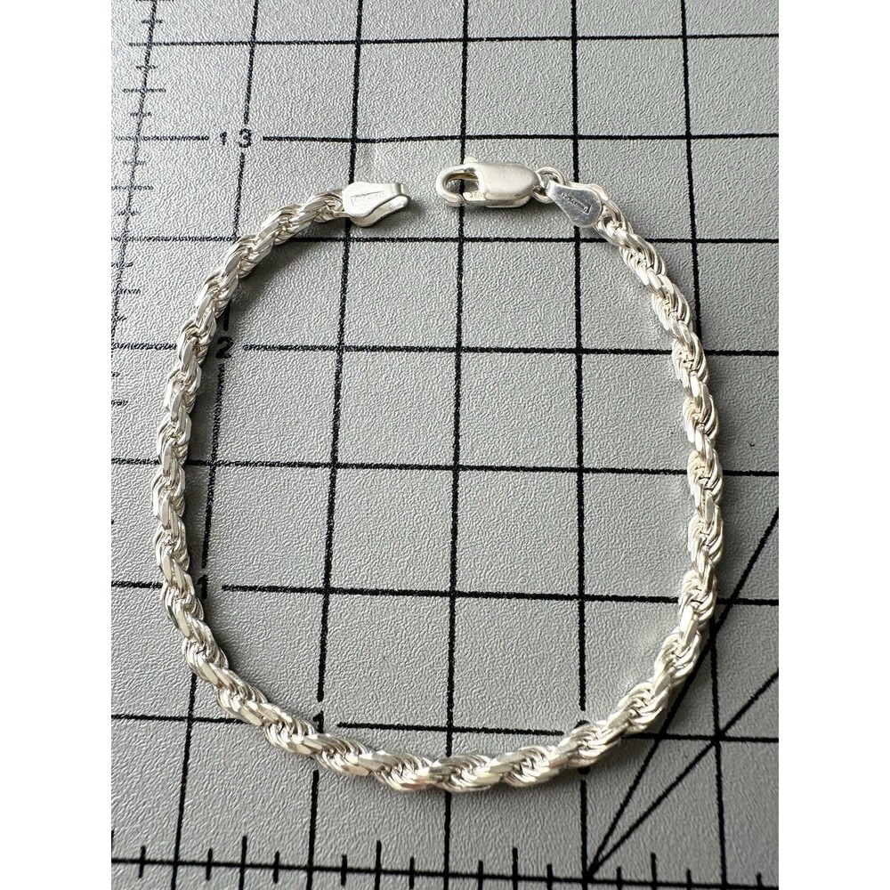 Diamond Cut Rope Chain Bracelet Solid Real 925 Sterling Silver 7.25β